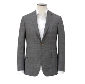 Grey 3/2 Roll "Super 180's" Plaid Check Suit Jacket