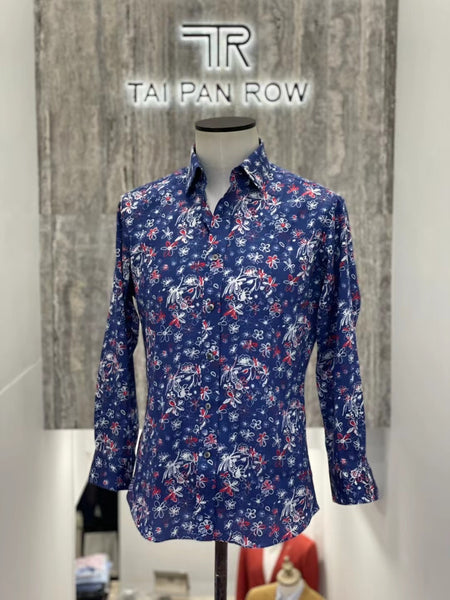 Product Showcase: Dark Blue Floral Pattern Printed Cotton Shirt