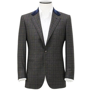 Glen Check with Navy Velvet Collar Wool Sport Coat