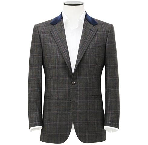 Glen Check with Navy Velvet Collar Wool Sport Coat