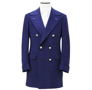 Royal Blue Double-Breasted Pure Cashmere Overcoat