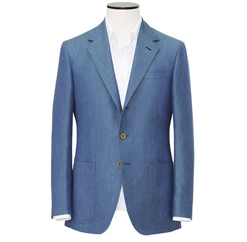 Medium Blue 3/2 roll Linen Blended Wool Sport Coat