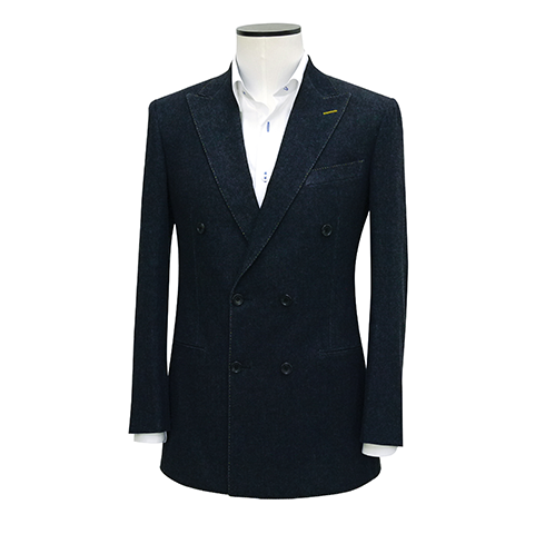 Tailored-Fit Dark Blue Double-Breasted 6x2 Denim Blazer
