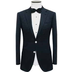 Black Notch Lapel Houndstooth Wool-Silk Dinner Jacket
