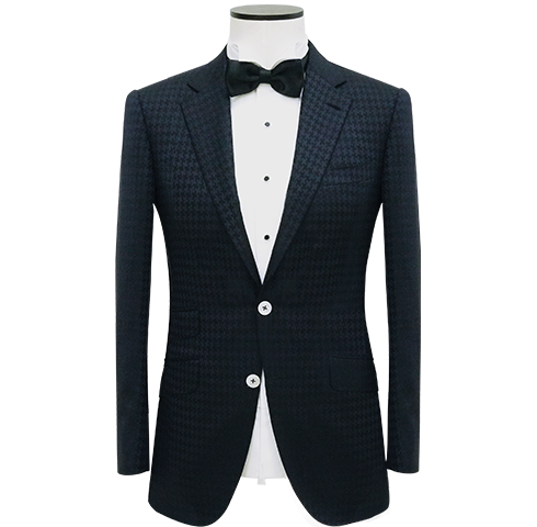 Black Notch Lapel Houndstooth Wool-Silk Dinner Jacket